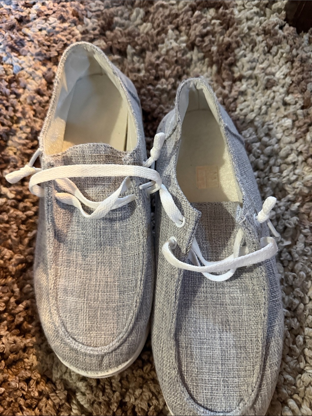 Women's Light Gray Canvas Moccasins with White Laces